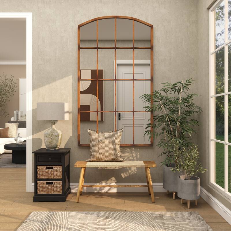 Metal Window Pane Inspired Grid Room Wall Mirror - Copper, Brown, Black - Roche River Decor