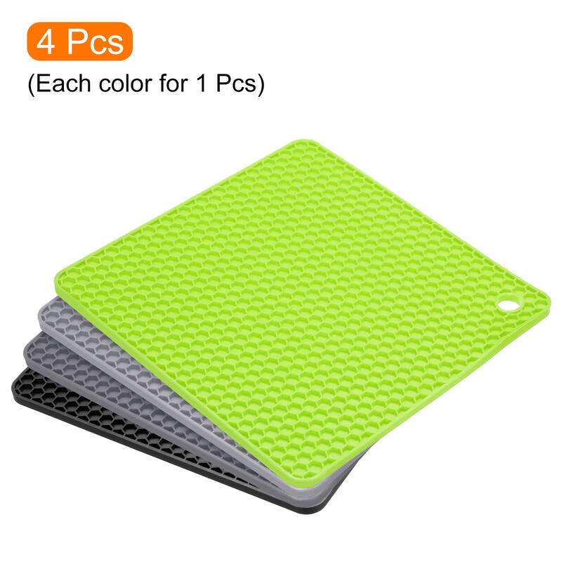 4pcs Silicone Pot Holder Trivet Mat Hot Pads Table Placemat-Multicolor - Black/Dark Grey/Light Grey/Green