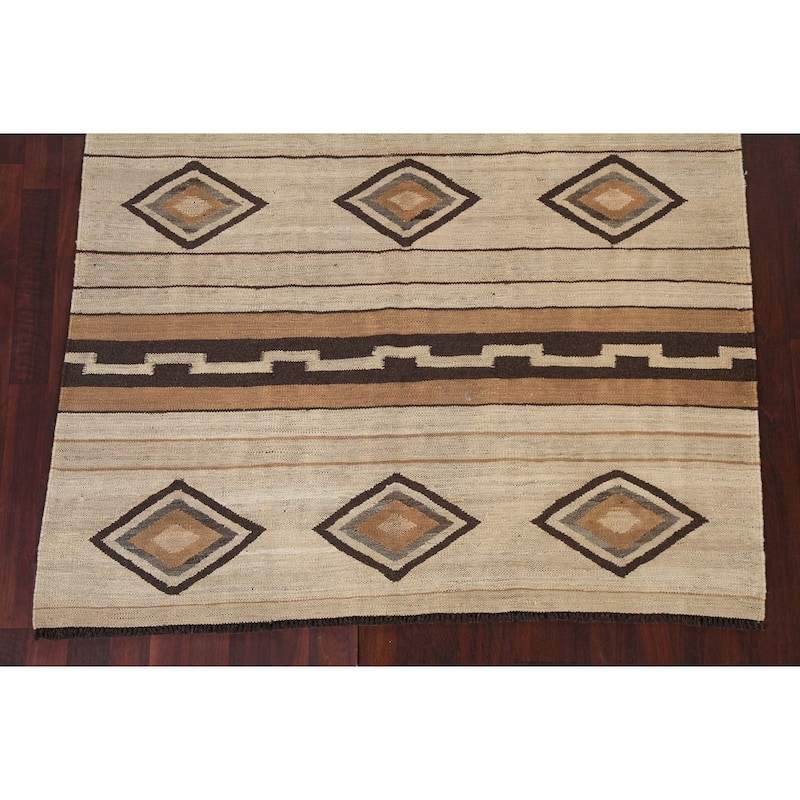 Geometric Tribal Natural Dye Kilim Oriental Area Rug Wool Flat-woven - 5'0" x 6'6"
