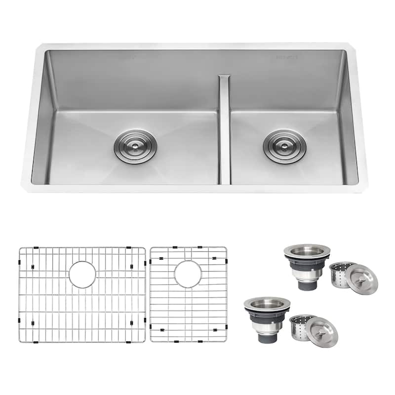 Ruvati 30-inch Low-Divide Undermount Rounded Corners 60/40 Double Bowl 16 Gauge Stainless Steel Kitchen Sink - 30 x 19 - 30 x 19