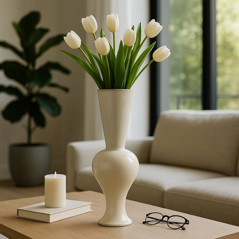 Stoneware Decorative Vase Oversized Tall Flower Sculptural Pedestal