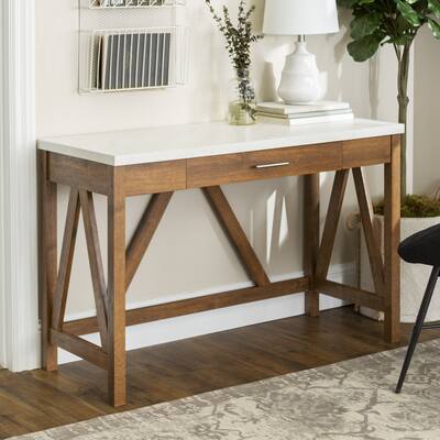 Computer Writing Desk with Drawer Natural White Marble