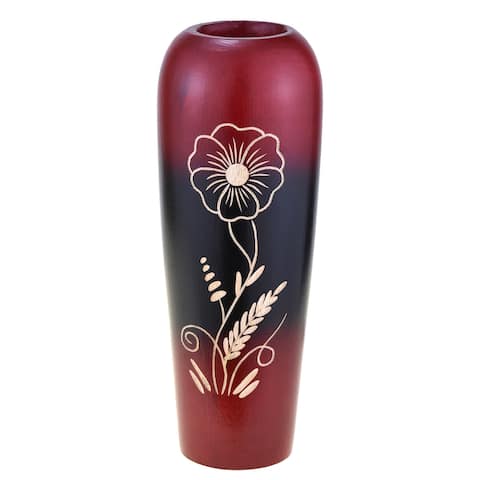 Handmade Delightful Blossoming Flower Red 8-inch Mango Tree Wood Vase (Thailand)