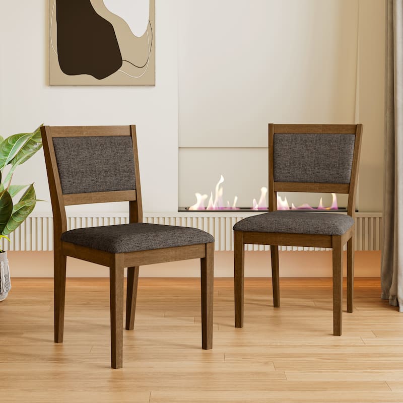 Dining Chair in Brown Gray with Walnut Color Solid Wood Legs (set of 2) - Brown Gray
