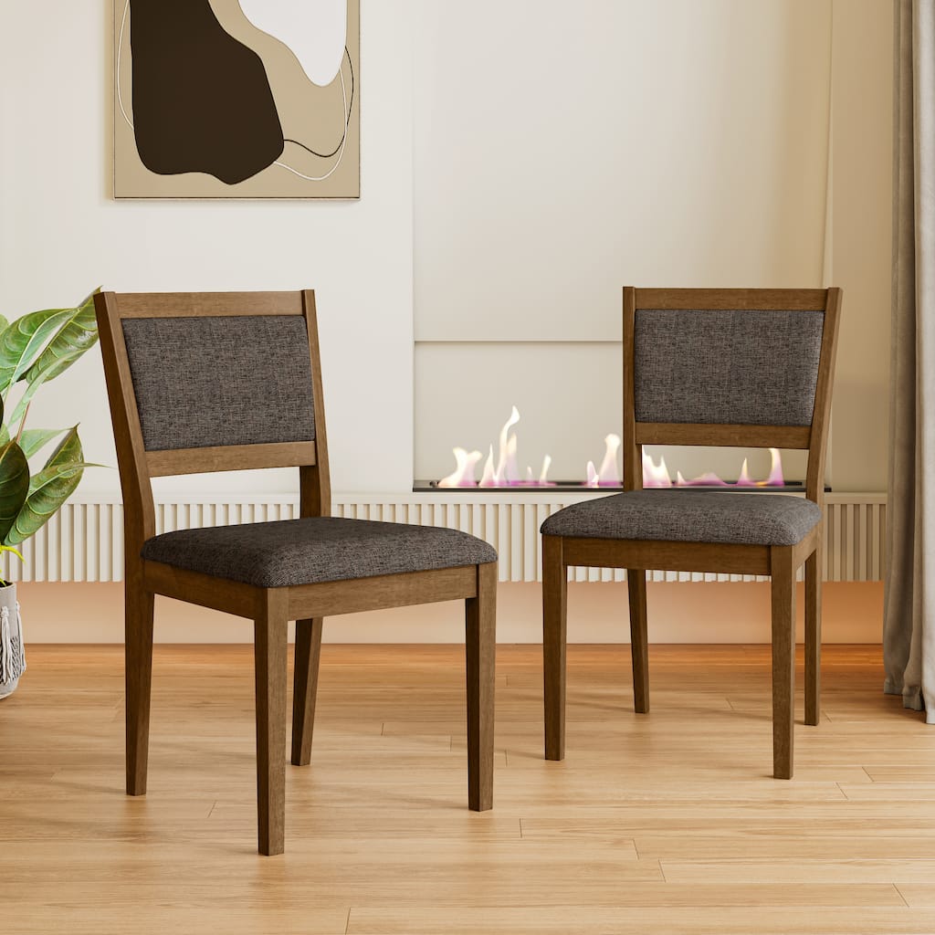 Dining Chair in Brown Gray with Walnut Color Solid Wood Legs (set of 2)