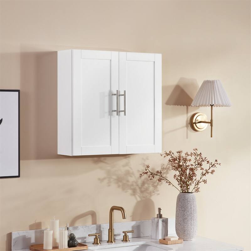 Wood Hanging Cabinet with Doors and Shelves - White