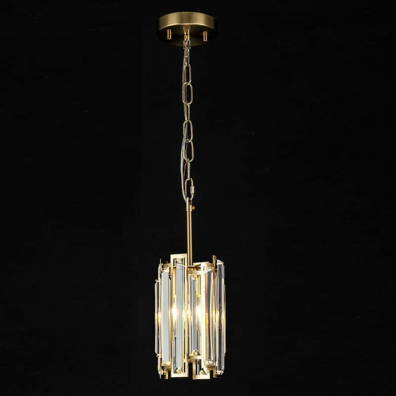 1-Light Modern Glam Black/Gold Cylinder Crystal Pendant Kitchen Island Light