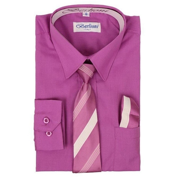 Berlioni Kids Boys Long Sleeve Dress Shirt With Tie and Hanky Lemon