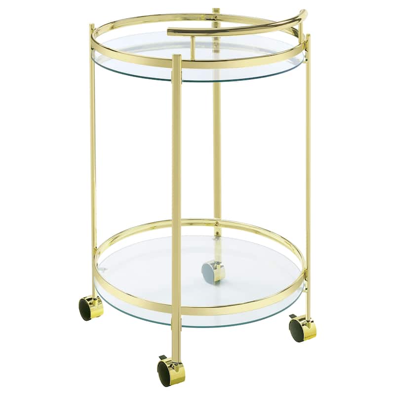 Chrissy 2-Tier Round Glass Shelf Metal Bar Cart