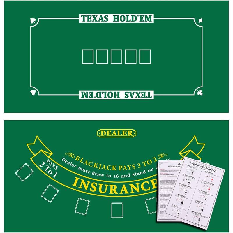 36"x72" Double Sided Casino Blackjack & Texas Hold'em Poker Tabletop Layout Felt, Casino Table Top Cover Mat - Layout Felt