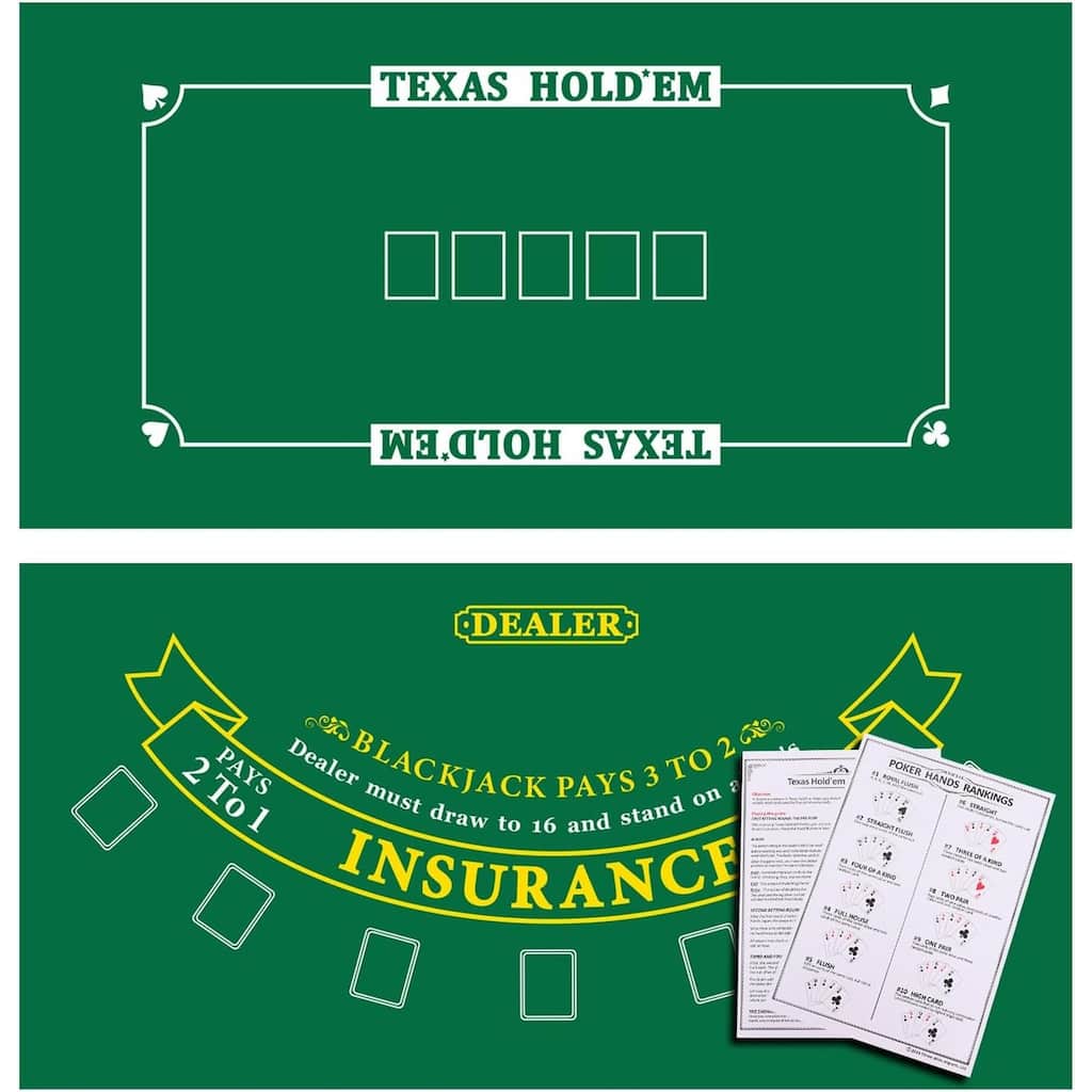 36"x72" Double Sided Casino Blackjack & Texas Hold'em Poker Tabletop Layout Felt, Casino Table Top Cover Mat - Layout Felt