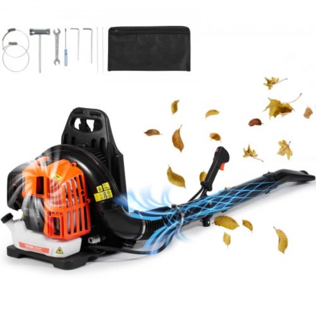 Orange Backpack Leaf Blower with Fuel Tank and Adjustable Padded Shoulder Straps