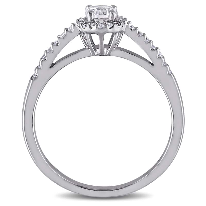 Miadora 1/3ct TGW Created White Sapphire 1/7ct TW Diamond Engagement Ring 14k White Gold