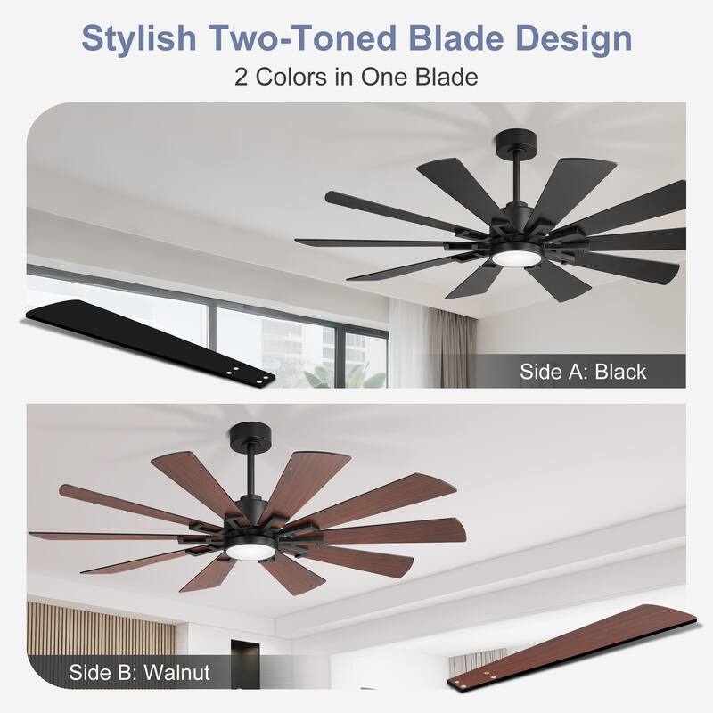 72-Inch LED Ceiling Fan with Light, 3 Color Temperatures, Memory ...