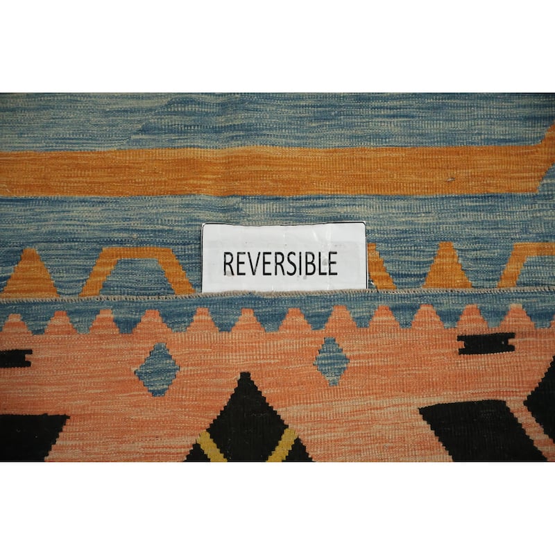 Hand Woven Oriental 100% Wool Carpet Southwestern Tribal Navy Blue & Blues Kilim Area Rug - 14' 10'' X 7' 0''