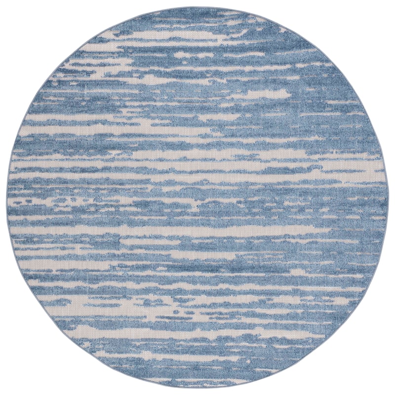 SAFAVIEH Cabana Kubra Indoor/ Outdoor Modern Rug - 6'7" Round - Blue/Beige