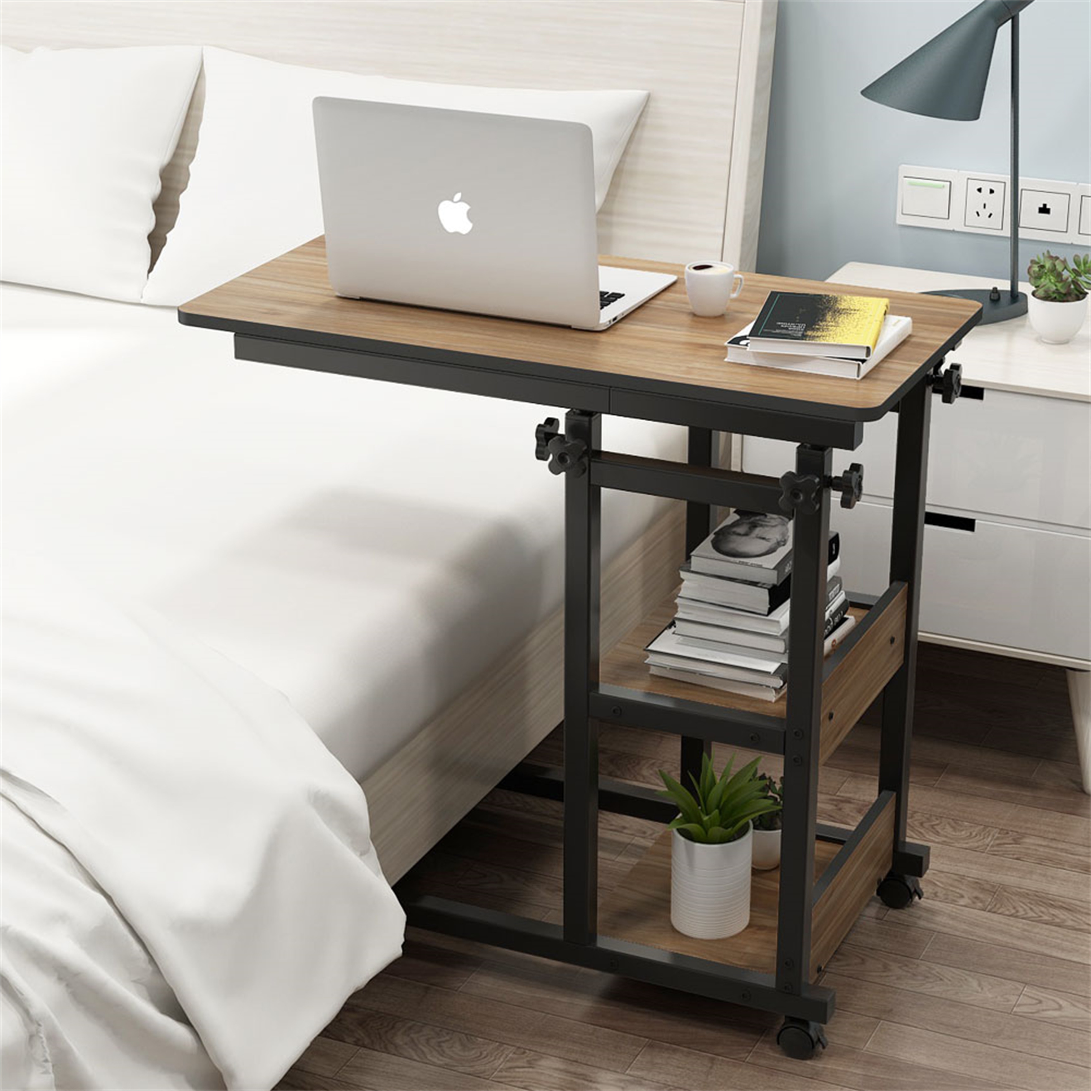 OverBed Table with Wheels C-Shaped Table End Table