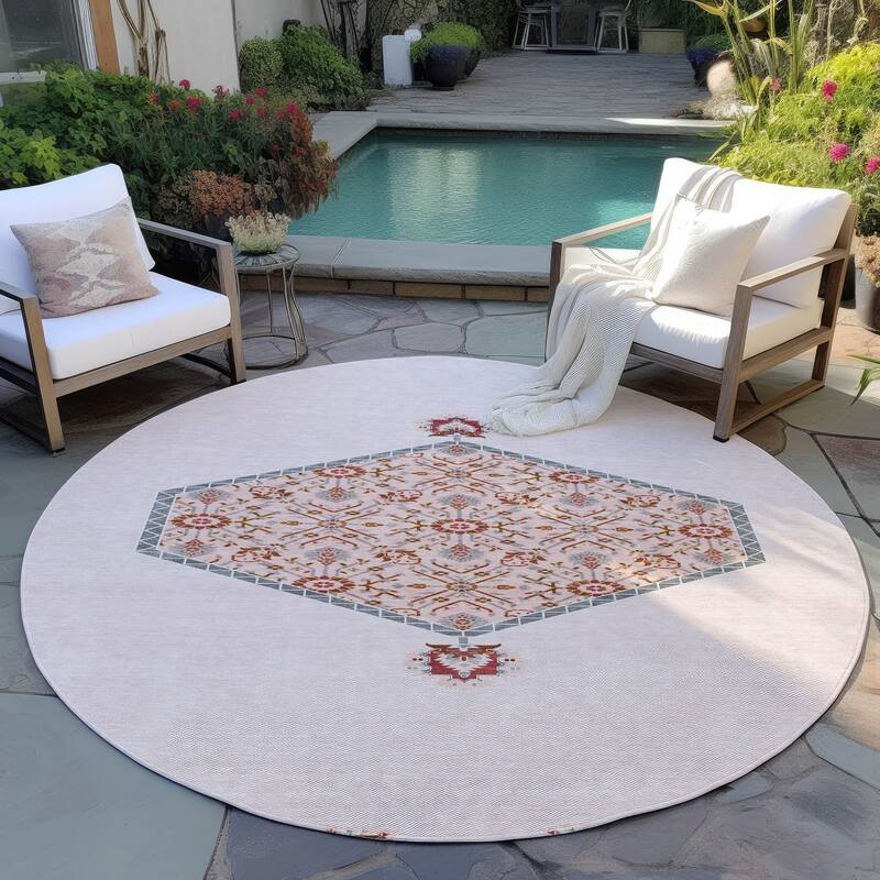 Machine Washable Indoor/ Outdoor Traditional Chantille Rug - Pink - 8' x 8'