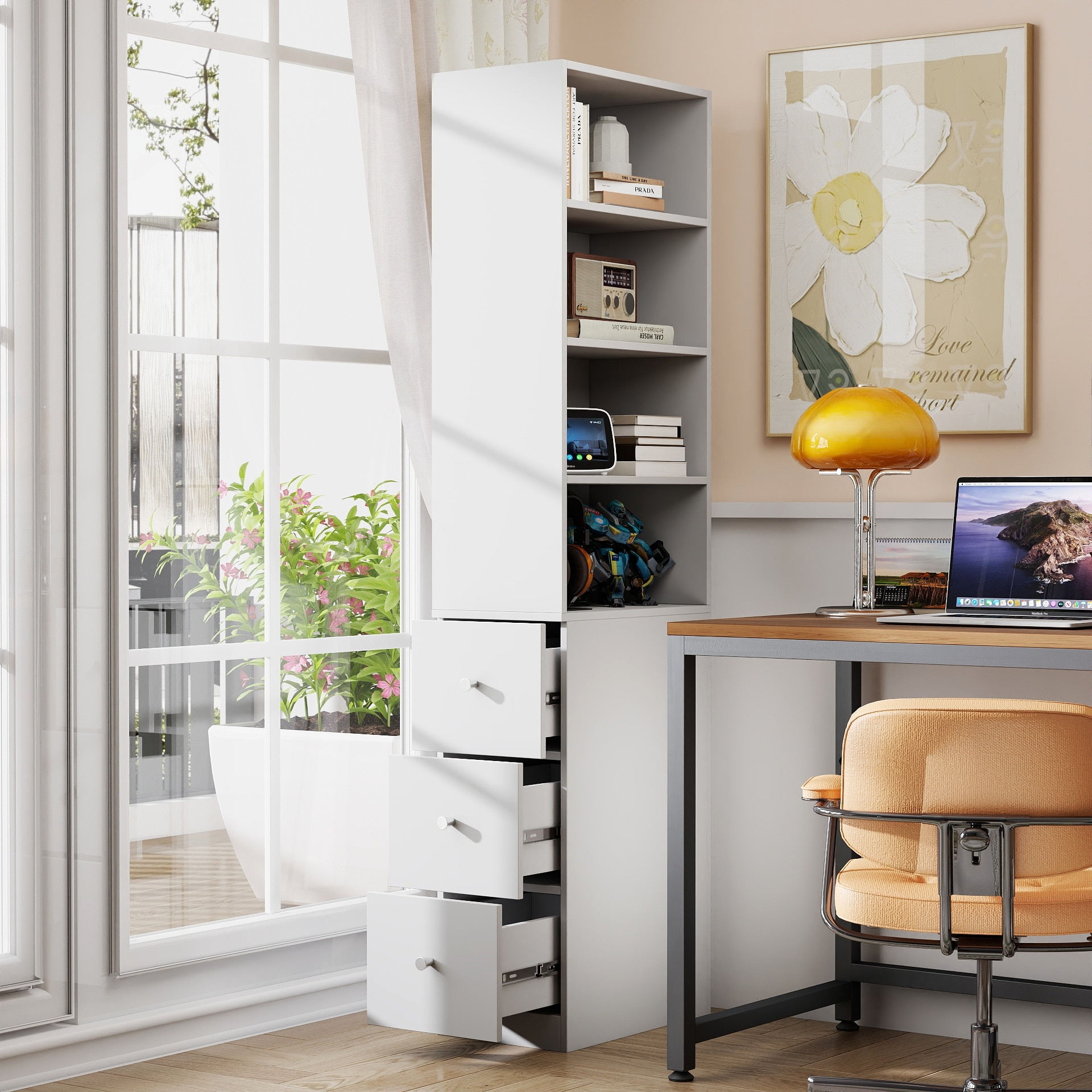 70.87" H Bookshelves with 4-Tier Open Shelf & 3 Side Drawer