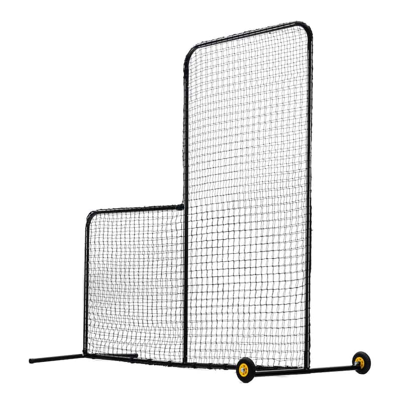 7 x 7 Feet Black Portable L Screen Softball Safety with Carry Bag and Wheel