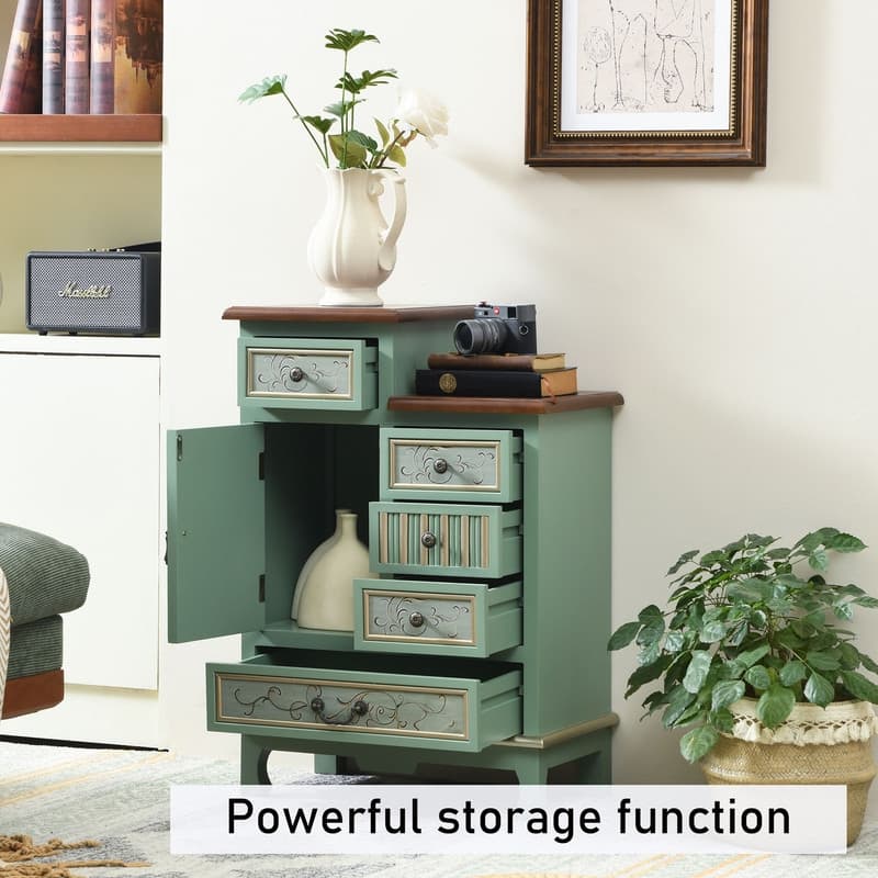 Farmhouse Accent Chest with Carved Door and 5-Drawers