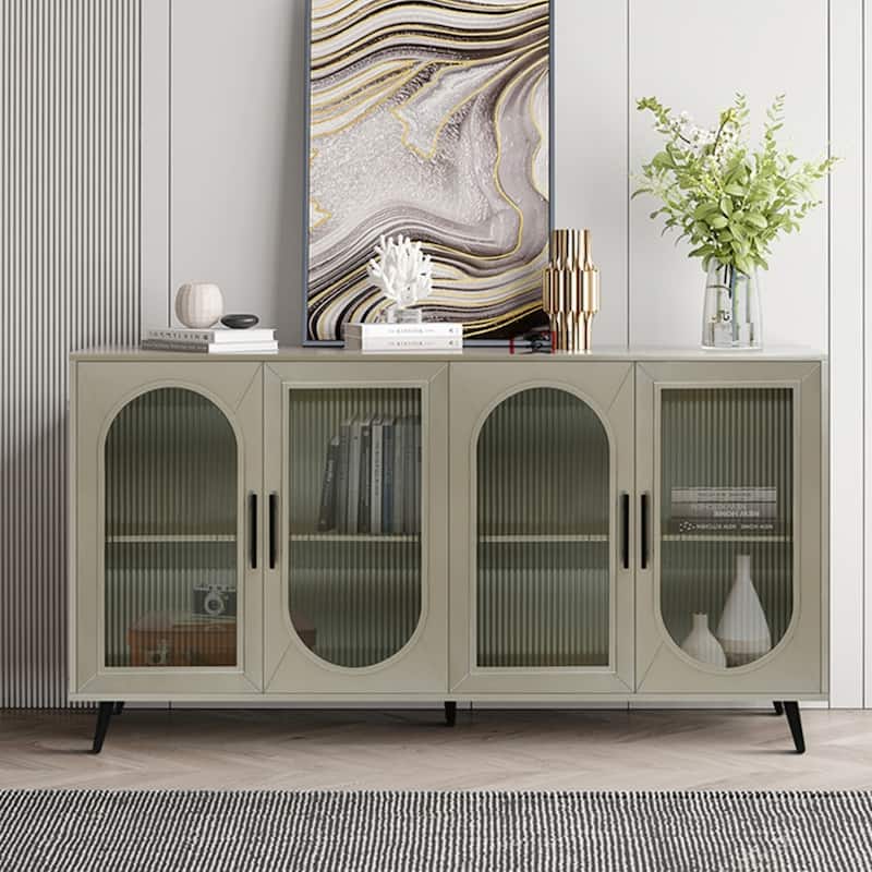 Wood TV Stand with Storage Cabinet and Adjustable Shelves - N/A - Antique Gold