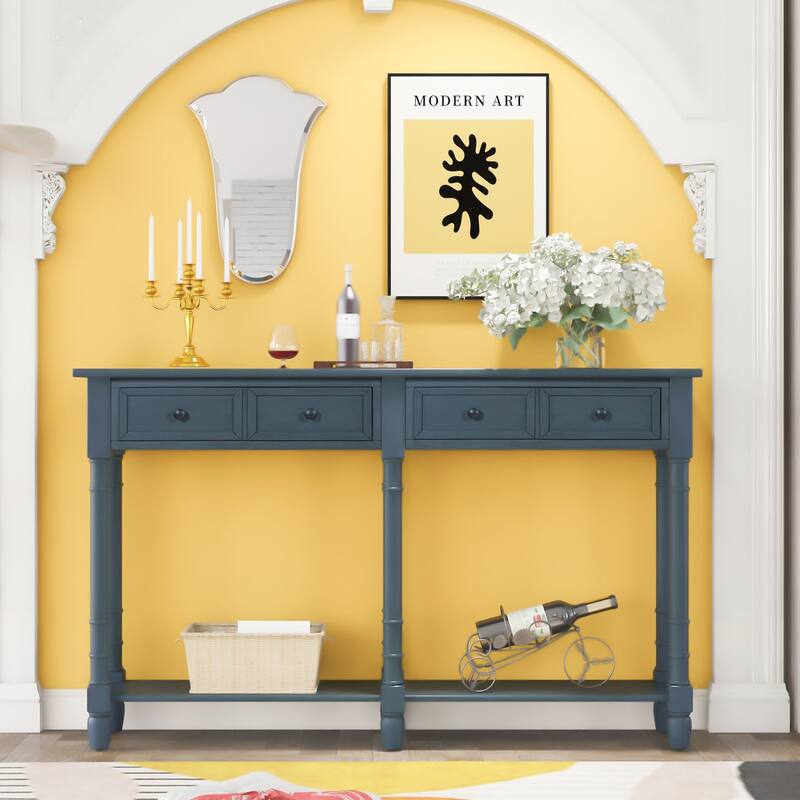 Cusp Barn Console Table Sofa Table Easy Assembly with Two Storage Drawers and Bottom Shelf for Living Room, Entryway