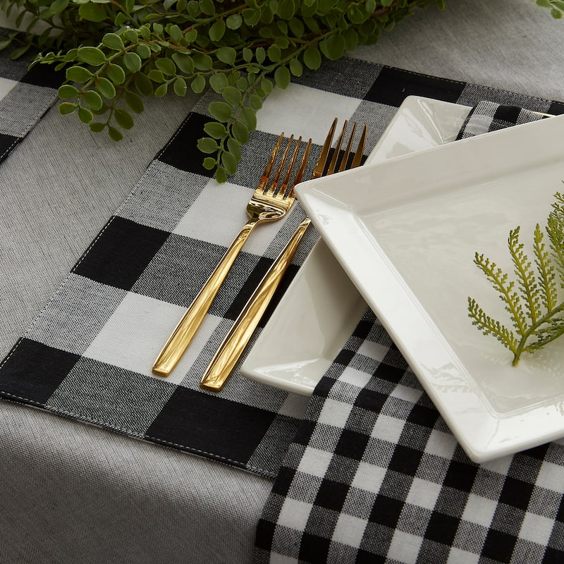 Reversible Buffalo Check Cotton Placemats - 19" - Black and White - Set of 4