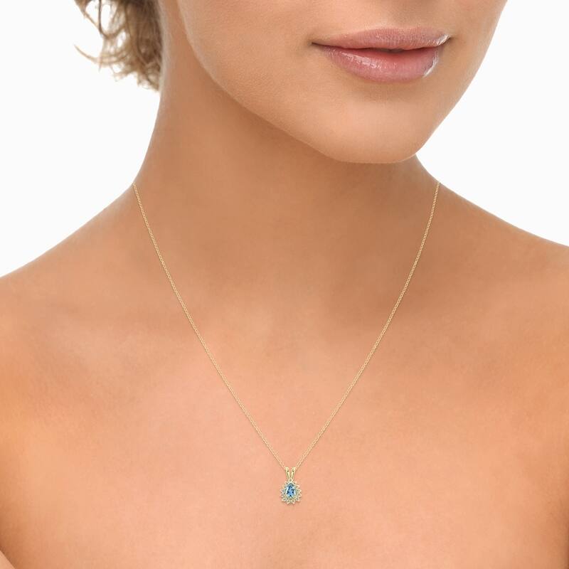 Marquee Jewels Aquamarine and Diamond Tear Drop Pendant in 14K Yellow Gold