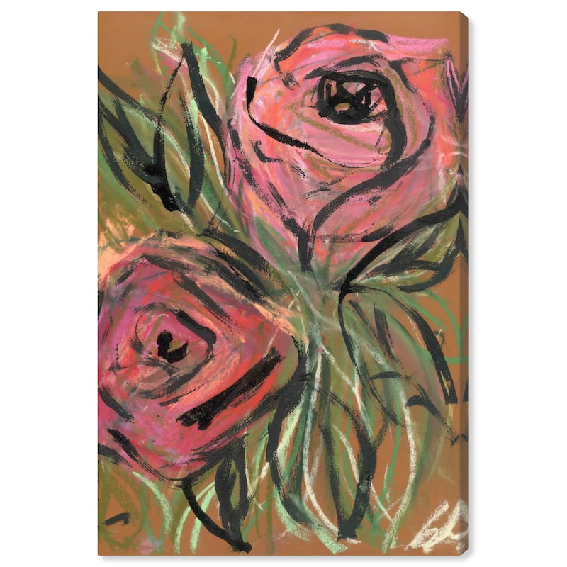 Wynwood Studio Canvas Floral and Botanical Rustic Roses Pink and Modern & Contemporary Wall Art Canvas Print - Pink, Black