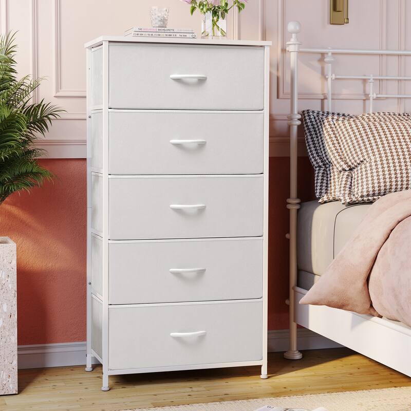 5 Drawers Vertical Dresser Storage Tower Organizer Unit for Bedroom - White - 5-drawer