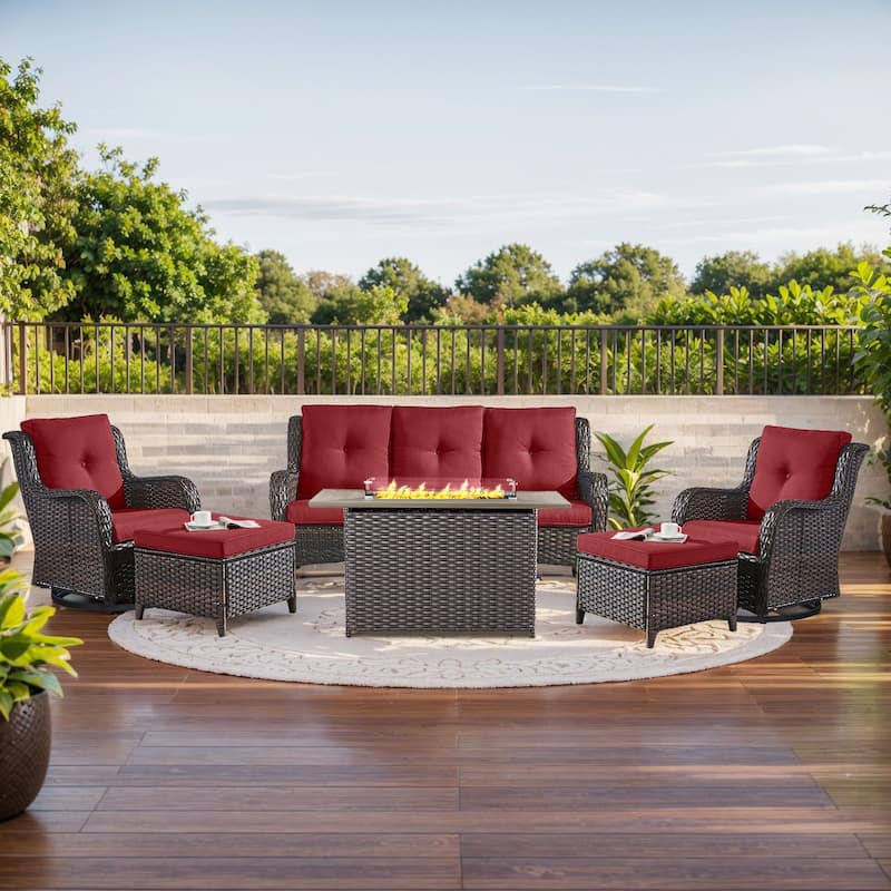 Fire Pit Table with Glider Chairs Sofa Chairs Brown-Red - Brown - Brown - Red