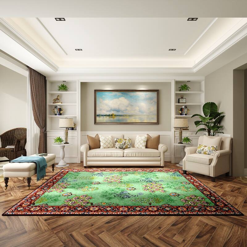 Rustic Chic Abstract Indoor Rug Anti-slip & Washable Green - 8' x 10' - Green/Teal