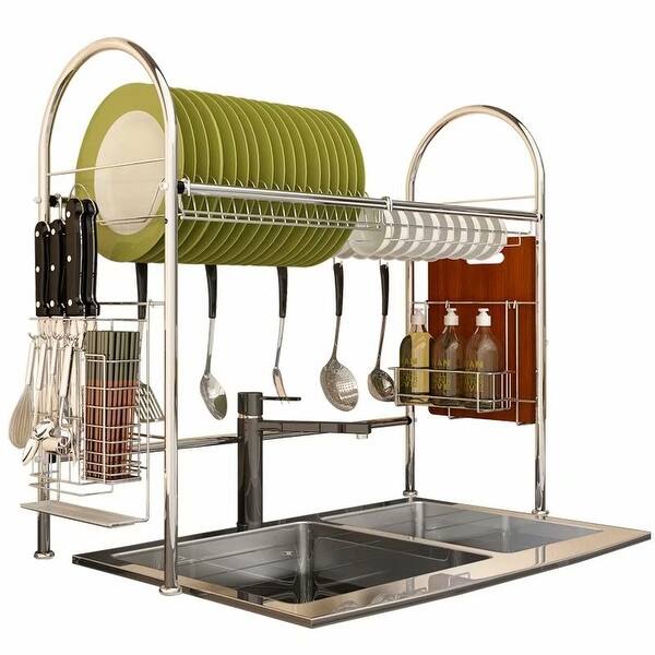 Shop 24 8 Stainless Steel Dish Rack Over The Sink Dish Cutlery Drying Rack Drainer Kitchen Shelf Holder Storage Silver Overstock 30636481