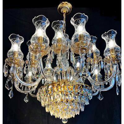 Vintage Crystal Chandelier Gold Pendant Chandelier 19 Lights