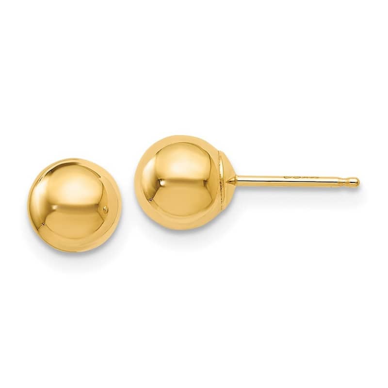 Curata 14k Yellow Gold Polished 6mm Ball Post Earrings