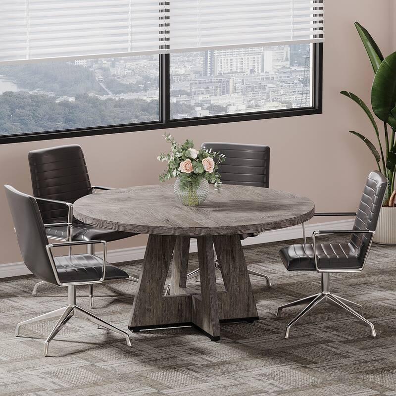 47-inch Round Conference Table for 4-6 People, Wooden Meeting Room Table
