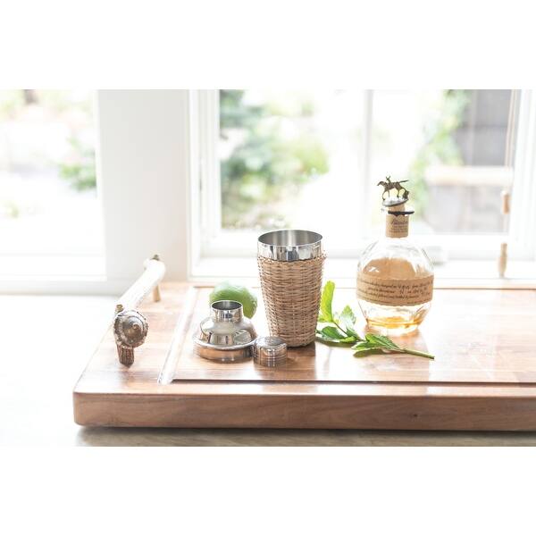 Shaker Rattan Insert Stainless Steel Cocktail Shaker with Woven Rattan Sleeve - 3.8