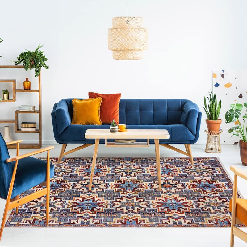 Gertmenian Reyes Corda Southwestern Geometric Grey/Rust/Teal Medallion Area Rug