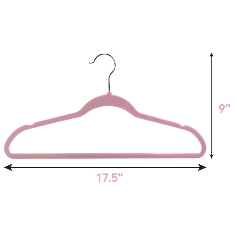 Elama Home 50Pc Velvet Slim Clothes Hangers w/ SS Swivel Hooks in Pink