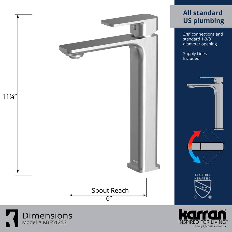 Karran Venda KBF512 Single-Handle Single Hole Vessel Bathroom Faucet with Matching Pop-up Drain