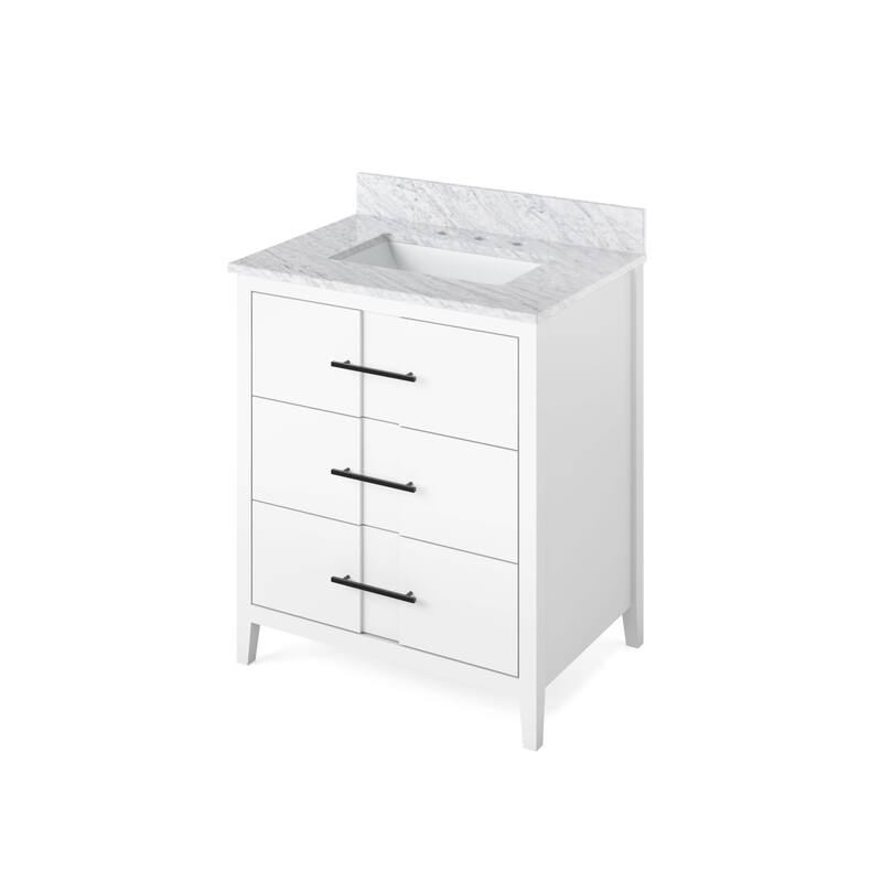 Jeffrey Alexander VKITKAT30R-MARBLE Katara 30" Free Standing Vanity - White / White Carrara - Painted
