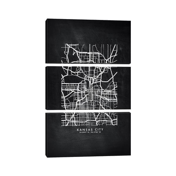 slide 2 of 3, iCanvas "Kansas City Map Chalkboard Style" by WallDecorAddict 3-Piece Canvas Wall Art Set