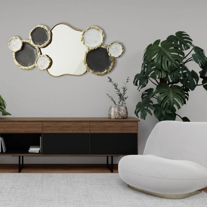 Aria Home Large Mirrored Metal Wall Art Gold Abstract Horizontal Decor