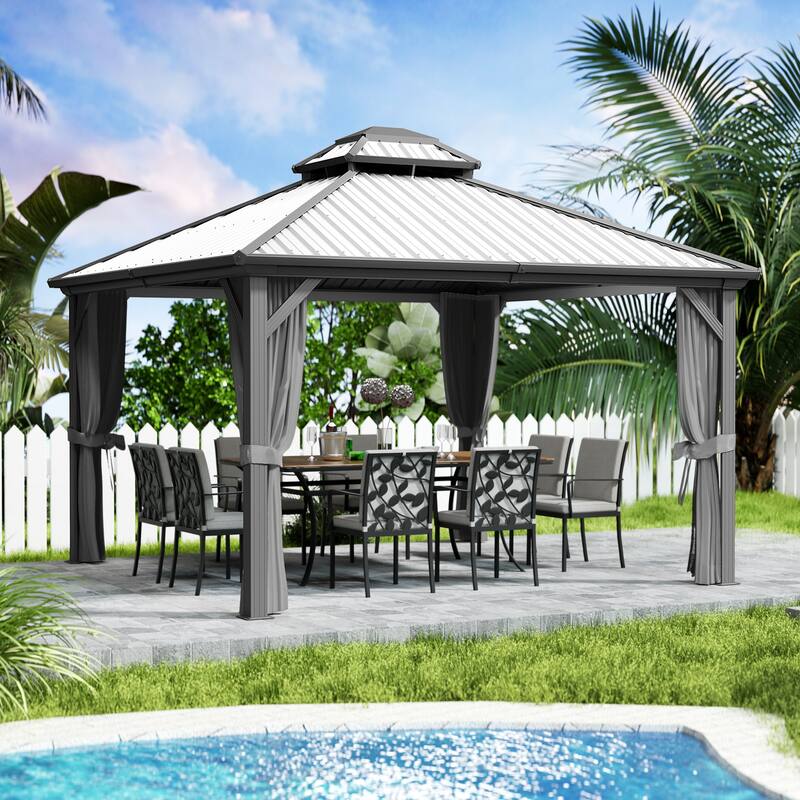 Kozyard Caesar Hardtop Gazebo with Steel Roof, Netting and Curtain