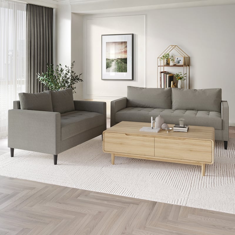 CraftPorch Contemporary Linen Upholstered 2-Piece Living Room Set