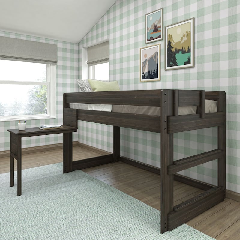 Max and Lily Farmhouse Twin-Size Low Loft with Hook-on Desk - Barnwood Brown