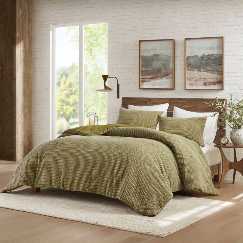 3PCS Full/Queen All Season Cotton Comforter Set with Poly Fill and Standard Shams - Green