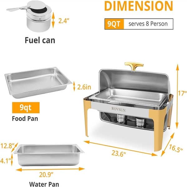 1/2 Set 9 QT Rectangular Roll Top Stainless Steel Chafing Dish Bed