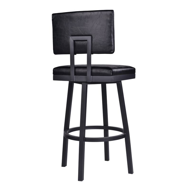 26" Vintage Black on Black Faux Leather Rectangular Swivel Armless Bar Stool - 39.5" x 19.5" x 18.5"